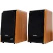 This bookshelf speaker system delivers clear stereo sound from quality tweeter and woofer drivers, housed in wooden cabinets for rich acoustics.