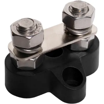 This Dual Black M8 Power Distribution Post with Bridge Plate is a heavy duty stainless steel post that is mounted on a moulded plastic base. 48V DC max.