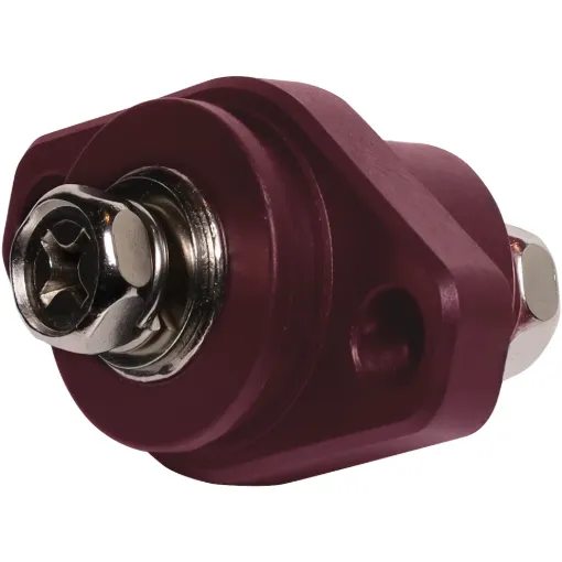 This M8 Red Pass Through Terminal Post is a heavy duty stainless steel post that is mounted on a moulded plastic base. 48V DC max.