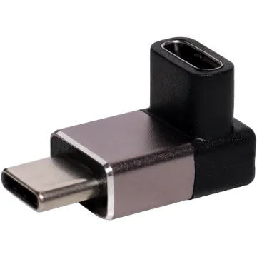 This Type C female to Type C male right angle USB adaptor can be used to join USB C connections.