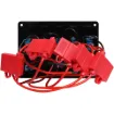 Switch all your gear on and off with this handy power control plate for cars, caravans and 4WDs. Includes; 5 x Rocker switches with blue LEDs, 1 x 12V Car Accessory socket, 1 x 5V USB Type-A Port and 1 x 5V USB Type-C Port. Customise with the  included switch stickers.