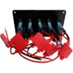Switch all your gear on and off with this handy power control plate for cars, caravans and 4WDs. Includes; 5 x Rocker switches with blue LEDs, 1 x 12V Car Accessory socket, 1 x 5V USB Type-A Port and 1 x 5V USB Type-C Port. Customise with the  included switch stickers.