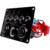Switch all your gear on and off with this handy power control plate for cars, caravans and 4WDs. Includes; 5 x Rocker switches with blue LEDs, 1 x 12V Car Accessory socket, 1 x 5V USB Type-A Port and 1 x 5V USB Type-C Port. Customise with the  included switch stickers.