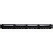 This 1RU panel is fitted with 24 RJ45 Keystone jack ports and features numbered outlets for easy identification. Black finish. Includes rear cable support bar.