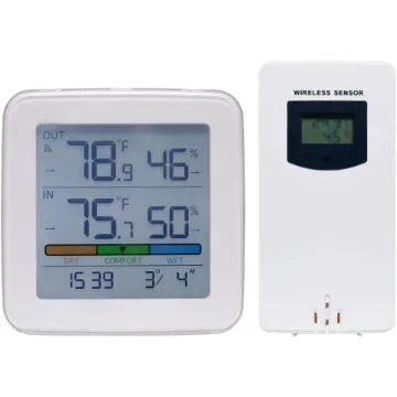 Monitor indoor and outdoor temperatures with this self standing desk monitor (can also be wall mounted).  The easy to read screen lights up at a touch providing a quick snapshot of conditions including temperature, humidity and comfort levels.