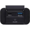 A compact panel mount charging socket providing 18W USB type C power delivery charging and QC3.0 USB type A charging.