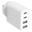 This USB charger features two standard USB type A charging ports as well as a two USB-C power delivery (PD) ports rated at 30W charging.