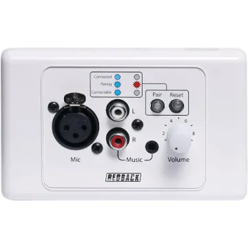 This Microphone/Line Pre Amplifier Wallplate accepts either a microphone level, line level, music or bluetooth input and converts the signal to a balanced high level output.
