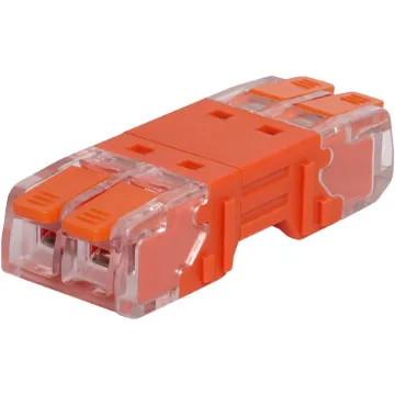 This 2 x 2 terminal block features a PA66 shell, actuating lever, and conductive parts made of thinned copper, ensuring reliable and secure connections.