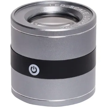 This illuminated surface magnifying loupe offers 10x magnification through its 30mm lens.