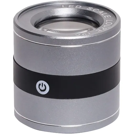 This illuminated surface magnifying loupe offers 10x magnification through its 30mm lens.