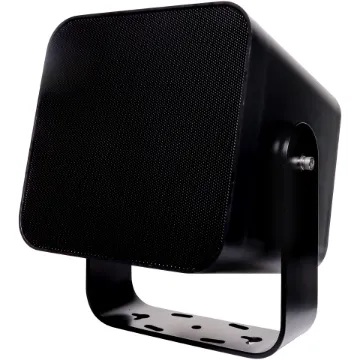 This all weather long throw PA speaker is a compact yet powerful two-way speaker designed for both indoor and outdoor use, featuring a sturdy bracket mount and a sleek ABS enclosure.