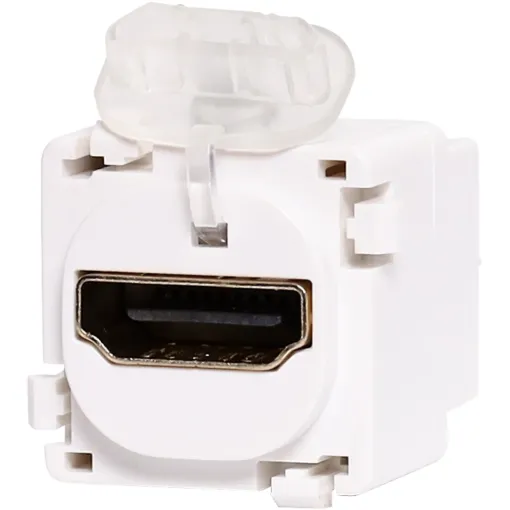 HDMI connector on both sides of mechanism for use as a wall socket connector. Suits Clipsal wallplates. Features protective flip-up cover for when not in use. Compatible with HDMI V2.1
