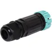 This waterproof IP68 4 pin connector features a screwless termination and locking connection to mating connectors (see P8671 for female line plug and P8672 for female chassis socket).