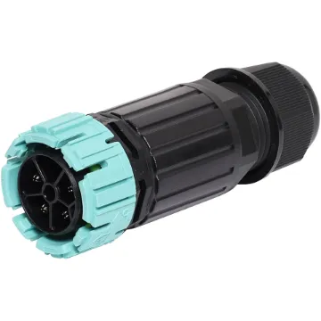 This waterproof IP68 4 pin connector features a screwless termination and locking connection to mating connectors (see P8671 for female line plug and P8672 for female chassis socket).