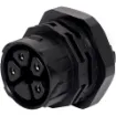 This waterproof IP68 4 pin connector features a screwless termination and locking connection to mating connectors (see P8670 for male line version).