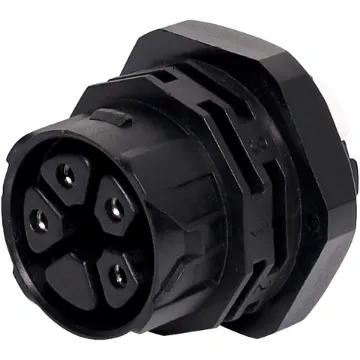 This waterproof IP68 4 pin connector features a screwless termination and locking connection to mating connectors (see P8670 for male line version).