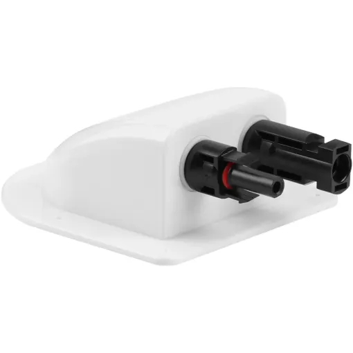 A handy MC4 dual gland cable entry point for caravans, campers and vehicles with roof mounted solar panels. Can be surface mounted using silastic or similar weatherproof adhesive. Size: 107W x 99D x 44Hmm.