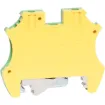 Coloured green and yellow. Designed to be ganged together to form as many poles as required to suit your application. Suitable for 35mm top hat and asymmetrical “G” Type DIN rail mounts. 600V rated.