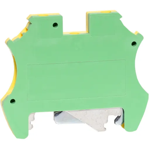 Coloured green and yellow. Designed to be ganged together to form as many poles as required to suit your application. Suitable for 35mm top hat and asymmetrical “G” Type DIN rail mounts. 600V rated.
