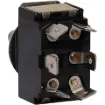 DPDT switch with On-Off-On plate. Locks on in both directions. With metal actuator. Spade Connections on rear.