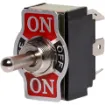 DPDT switch with On-Off-On plate. Locks on in both directions. With metal actuator. Spade Connections on rear.