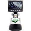 A compact digital microscope with a 4.3” colour screen, ideal for classrooms, hobbyists, and PCB inspection. Offers adjustable focus, zoom, LED lighting, USB connectivity, photo storage, and portable rechargeable operation.