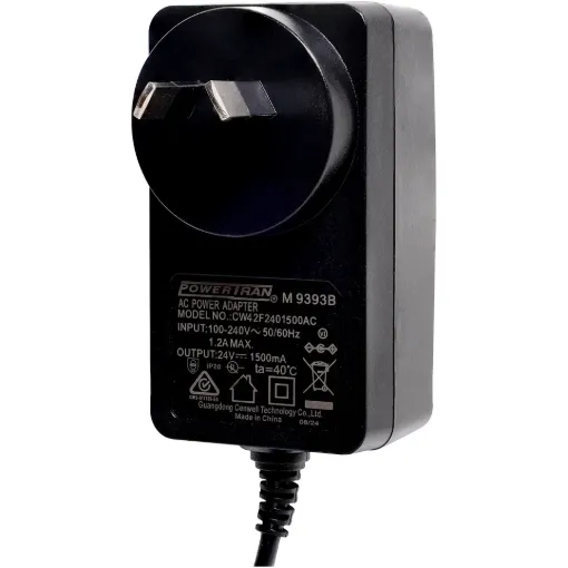 24V DC Switchmode Plugpack Supplied with reversible polarity 2.1mm DC tip. Compact design with high current regulated output.
