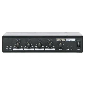 This 4 channel mixer has been designed to meet the requirements of professional public address installations. It is ideally suited for use in shopping centres, gymnasiums, places of worship, court rooms etc.
