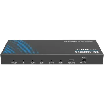This HDMI 1x4 Splitter designed with 1x HDMI input and 4x HDMI output, can distribute 1x HD source signal to 4x display devices simultaneously and quickly.