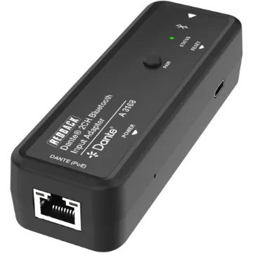 This adapter converts two-channel Bluetooth audio into Dante 2CH digital audio, then transmits the audio to the receiving end through network Dante.