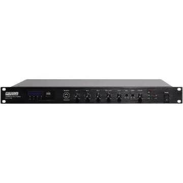 These 6 input compact Class-D design amplifiers offer multi source mixing including 4 mic and 2 AUX inputs plus USB/SD card/FM tuner audio playback and Bluetooth streaming functionality.