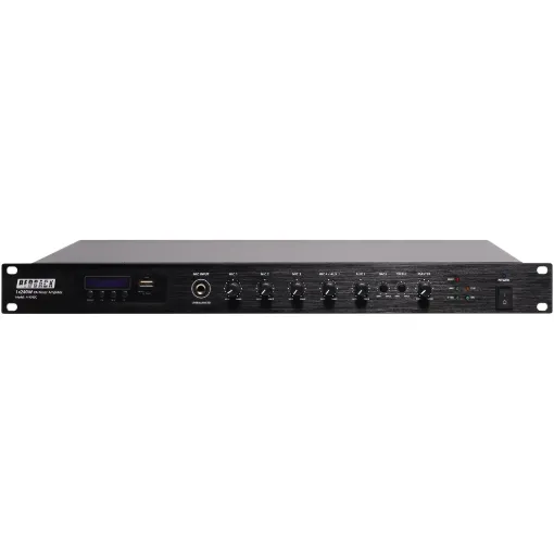 These 6 input compact Class-D design amplifiers offer multi source mixing including 4 mic and 2 AUX inputs plus USB/SD card/FM tuner audio playback and Bluetooth streaming functionality.
