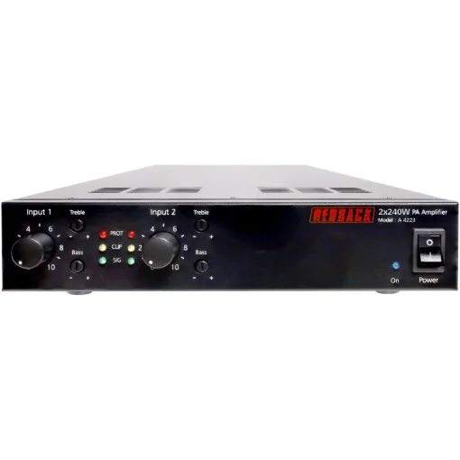 This 2 x 240W PA zone amplifier developed by Redback, allows installers to mix and match amplifiers within a 1RU 19” rack space.