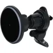 Hooks onto your car air vent and provides a secure magnetic platform for your phone.