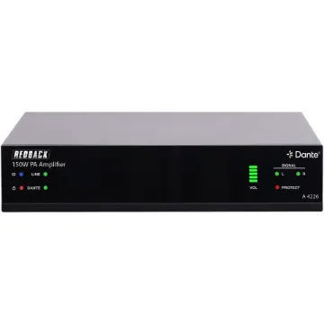 Compact amplifier featuring Dante connectivity provides the latest technology for digital ready PA systems while offering the flexibility of 150W 100V line or 2x75W stereo operation.