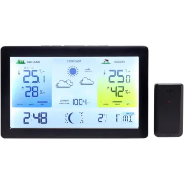 Track your local weather with this sleek, 9.5” slimline weather station. Featuring a vibrant, backlit monochrome LCD with colour accents, this monitor provides real-time indoor and outdoor data via a high-precision wireless sensor.