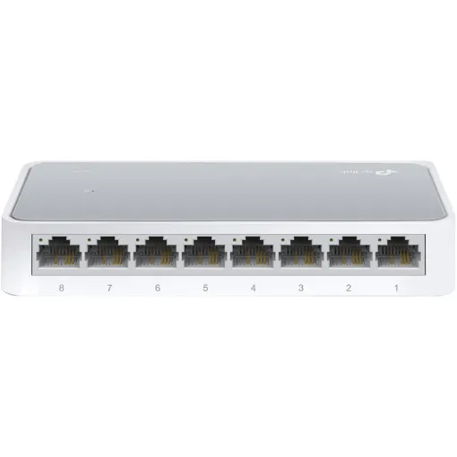 TL-SF1008D 8-port 10/100Mbps Fast Ethernet Switch provides 8 10/100Mbps Auto-Negotiation RJ45 ports. All ports support Auto MDI/MDIX function, eliminating the need for crossover cables or Uplink ports. The Switch is Plug-and-Play and each port can be used