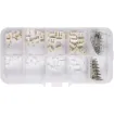 An assortment of straight pin boxed PCB connectors and matching plugs in 2, 3 and 4 way varieties (10 of each plug and socket - 2 lots of 3 way). Plus crimp pins to suit plug housings. 220pcs total.