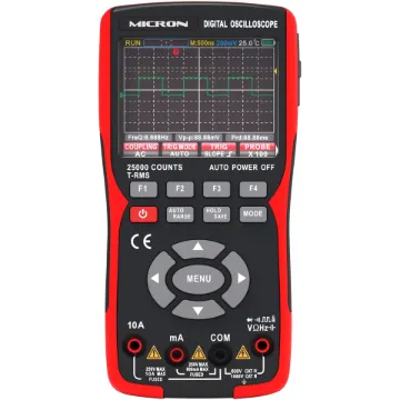The ultimate field testing accessory combining an digital storage oscilloscope and digital multimeter. Fits right in the palm of your hand and is suitable for single handed operation when testing in tricky locations.  It features 2 channels with real time sampling modes of 280MSa/s (200M).