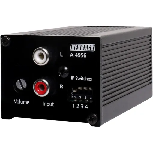The Redback® A 4956 is a compact stereo line level amplifier, ideal for boosting low-level RCA audio signals from devices such as tablets and smartphones when connecting to PA audio systems