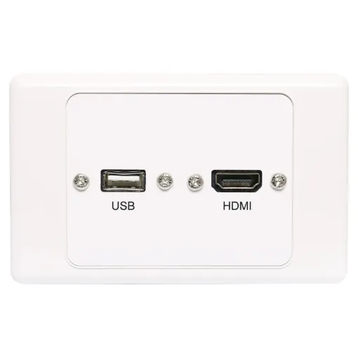 Flylead Wallplate fitted with HDMI and USB Type A. Supplied with two facia covers to suit your decor.
