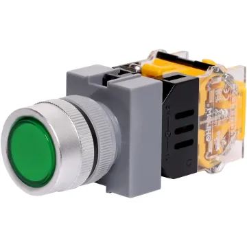 This Heavy Duty Green 22mm Alternate Push Button Switch stays in its activated state after being pressed once, and requires a second press to return to the original state.