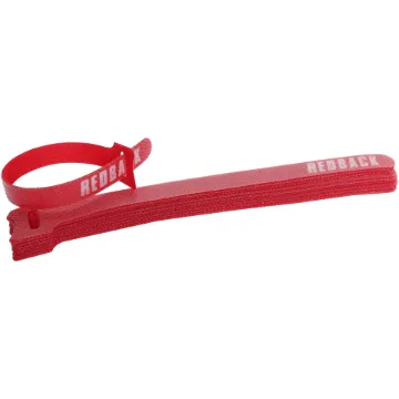 Red coloured, Redback branded 10 pack of hook and loop binding ties.