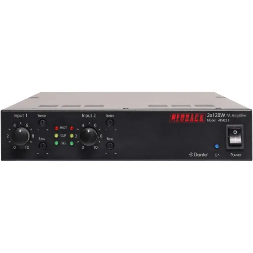 This series of amplifier combines the popular half rack concept and adds Dante® connectivity for flexible routing and distribution of audio across a commercial PA installation.