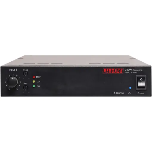 This series of amplifier combines the popular half rack concept and adds Dante® connectivity for flexible routing and distribution of audio across a commercial PA installation.