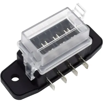 4 way in line fuse box with 6.3mm spade terminal connections. Suits standard automotive blade fuses.