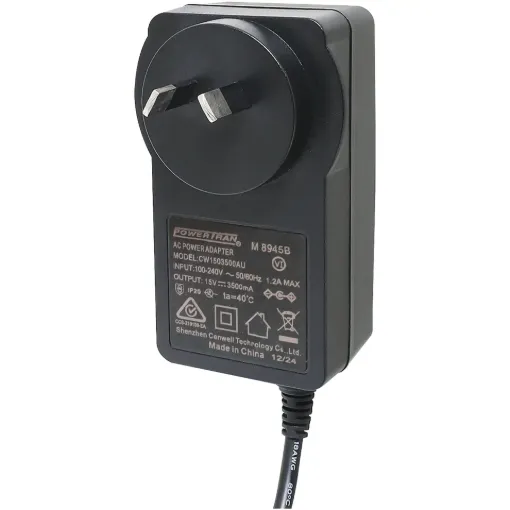 18V DC Switchmode Plugpack Supplied with fixed positive to tip 2.1mm DC jack. Compact design with high current regulated output. Energy authority approved. MEPS approved.