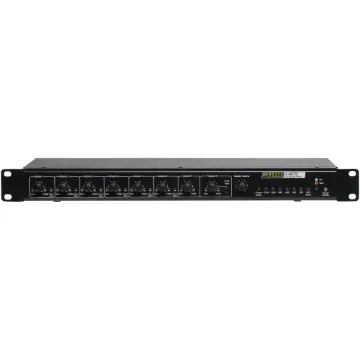 This fully revised mixer model offers improved noise circuitry and features six input channels which are user selectable for either balanced mic or line as well as two dedicated line level RCA inputs and a 3.5mm audio jack for portable devices.