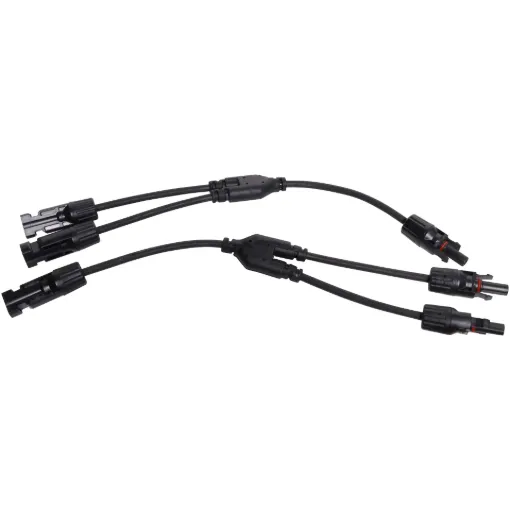 This adapter cable allows two solar panels to be connected in a series or parallel. It's waterproof, dustproof and IP68 rated.  Sold in matching pairs (opposite genders). EN50521:2008 approval suitable for AS/NZS 5033:2012 standard. Also available in a 3 in 1 pair.